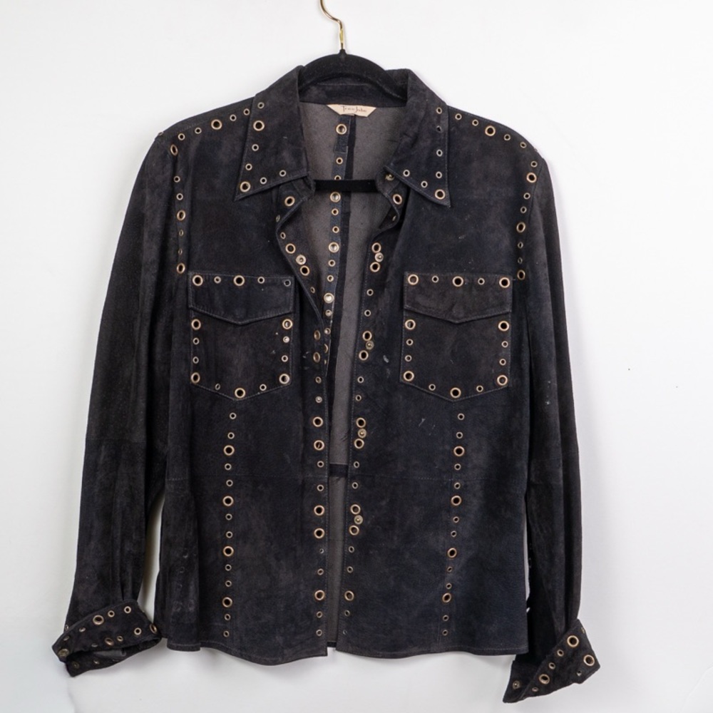 Tres Jolie Accessories Black Suede Blazer with Eyelet Accents